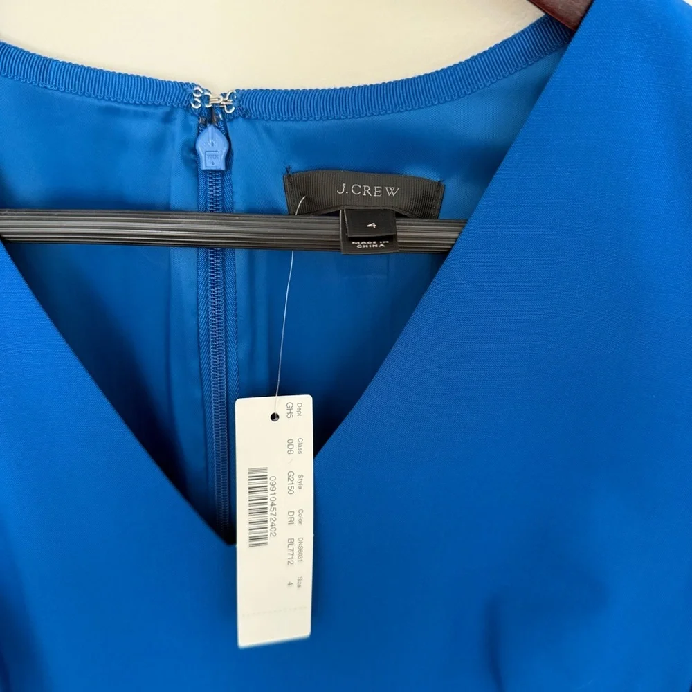 NWT J. Crew Royal Blue Sheath Dress with V-Neck back zipper back vent suiting